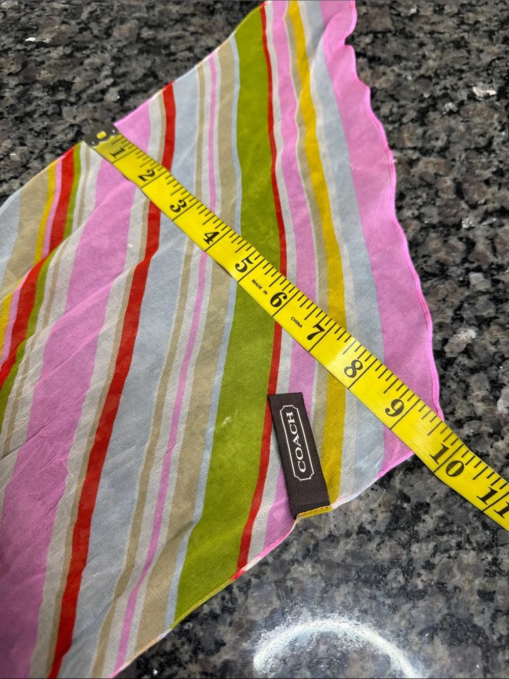 Coach Pink & Green Striped Silk Scarf EUC